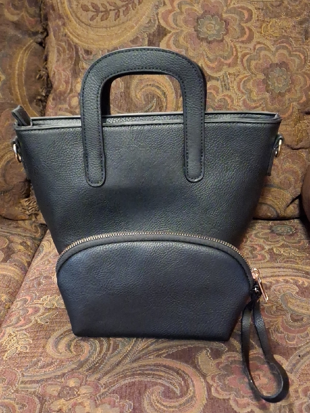 Black Women’s Top-Handle Tote with Wristlet Pouch